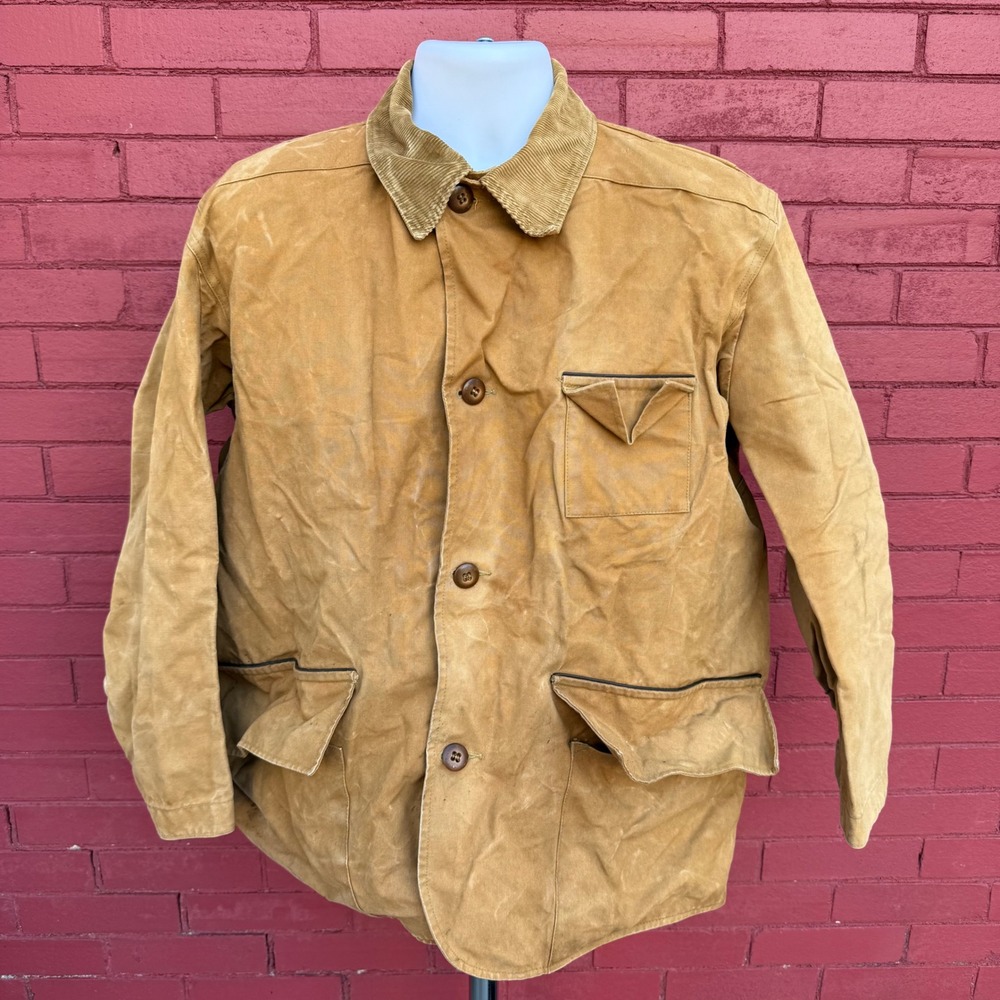 Vintage 1950s Duxbak Canvas Hunting Jacket Mens 3XL Tan Corduroy Collar Gorpcore